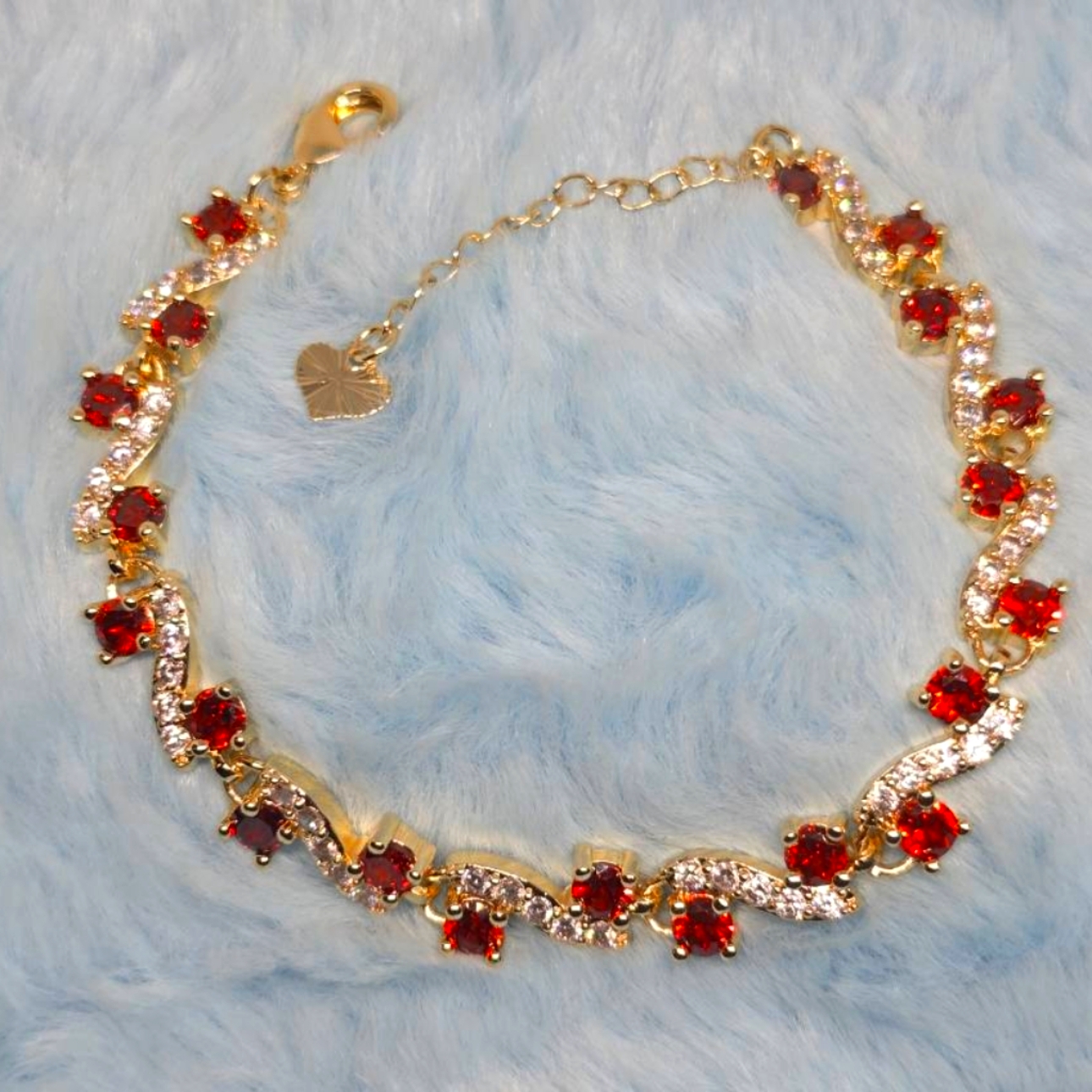 Stunning Womens Bracelet  Gold Tone Red Crystal Bracelet